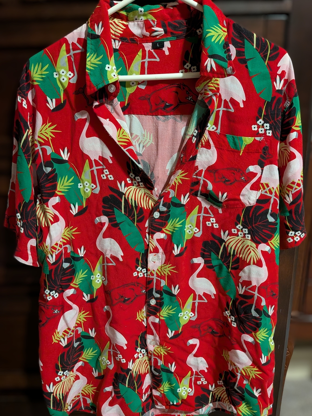 Arkansas Razorbacks Tropical Flamingo Print Short-Sleeve Button-Down Shirt